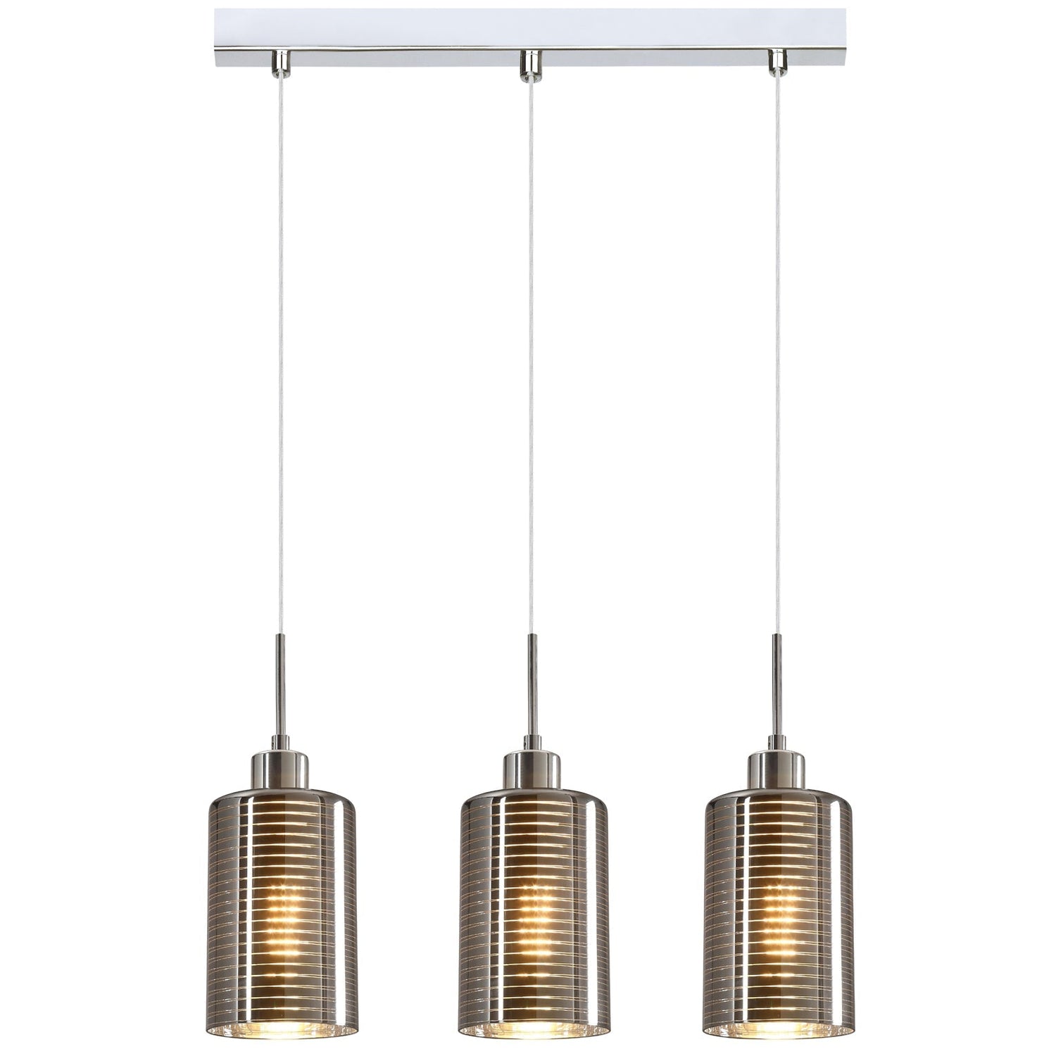 ESPEJO1: Interior Iron & Chrome Oblong Glass with Line Effect Pendant Lights