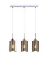 ESPEJO1: Interior Iron & Chrome Oblong Glass with Line Effect Pendant Lights