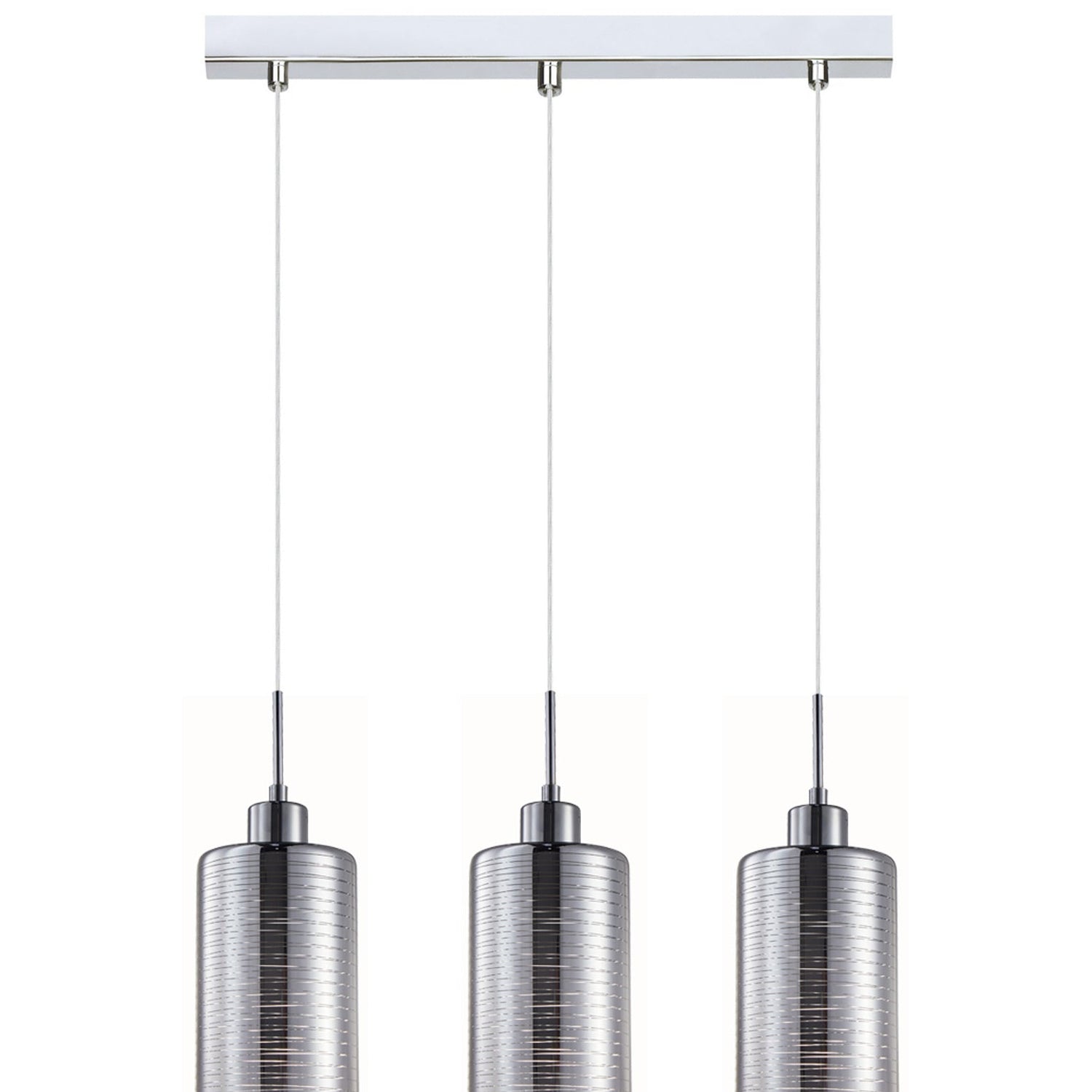 ESPEJO1: Interior Iron & Chrome Oblong Glass with Line Effect Pendant Lights