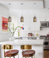 ESPEJO1: Interior Iron & Chrome Oblong Glass with Line Effect Pendant Lights