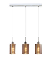 ESPEJO2: Interior Iron & Rose Gold Oblong Glass with Line Effect Pendant Lights