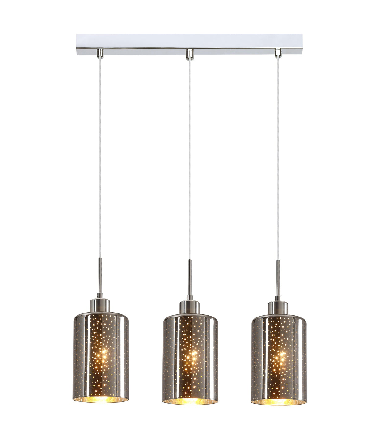 ESPEJO3: Interior Iron & Chrome Oblong Glass with Dotted Effect Pendant Lights