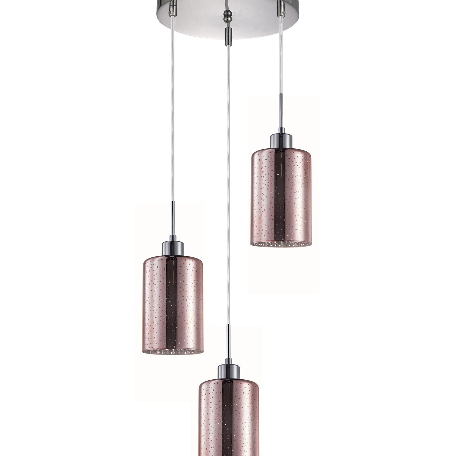 ESPEJO4: Interior Iron & Rose Gold Oblong Glass with Dotted Effect Pendant Lights