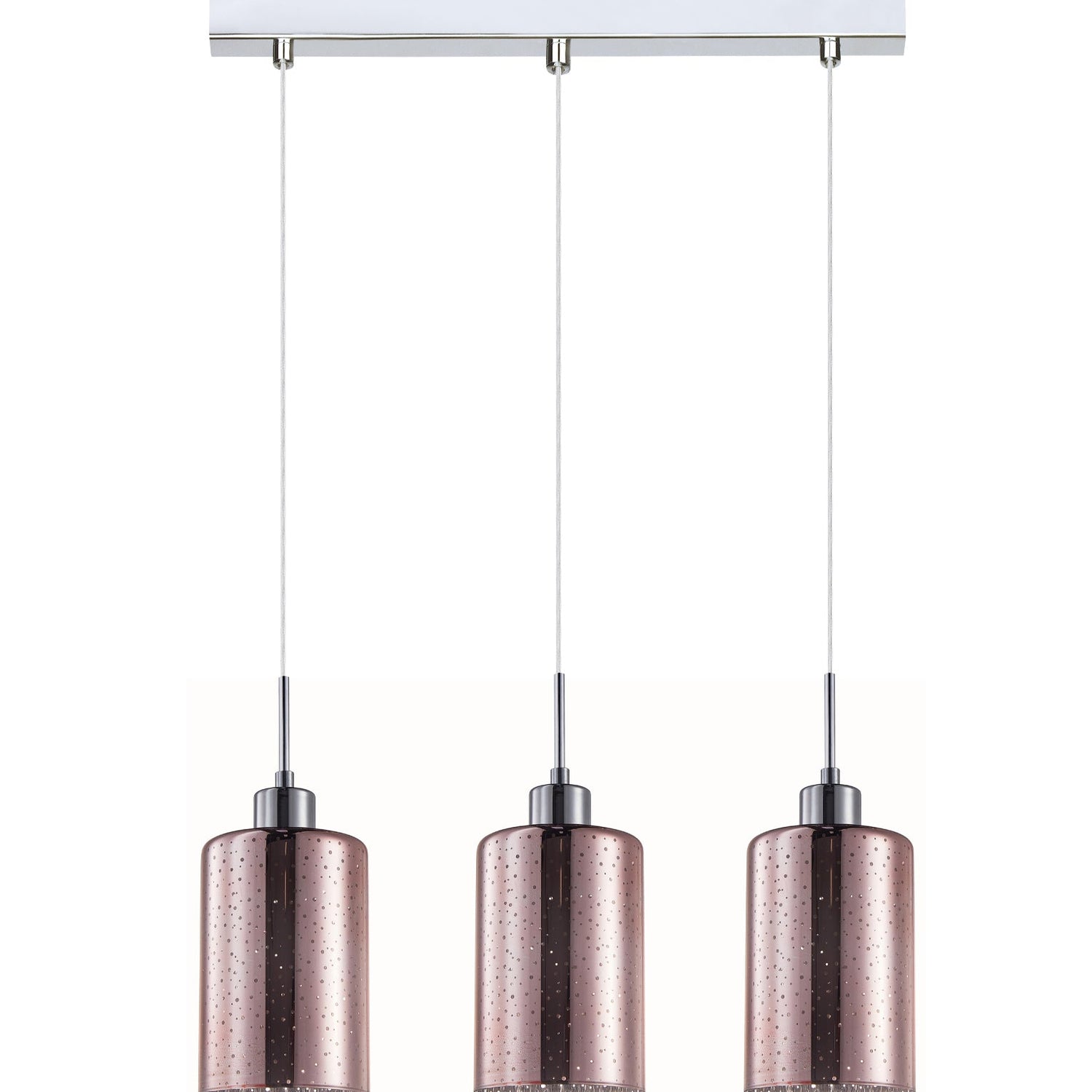 ESPEJO4: Interior Iron & Rose Gold Oblong Glass with Dotted Effect Pendant Lights