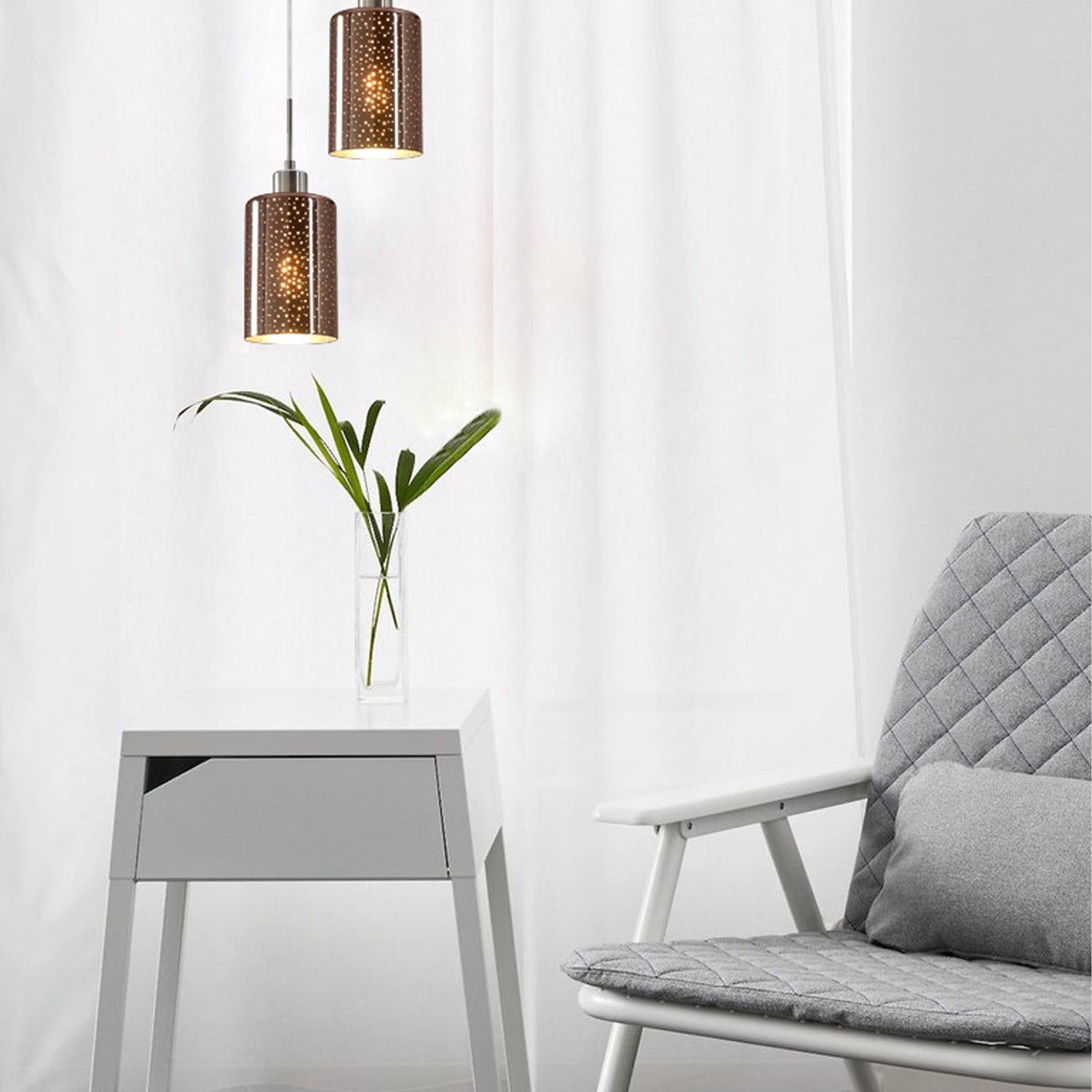 ESPEJO4: Interior Iron & Rose Gold Oblong Glass with Dotted Effect Pendant Lights