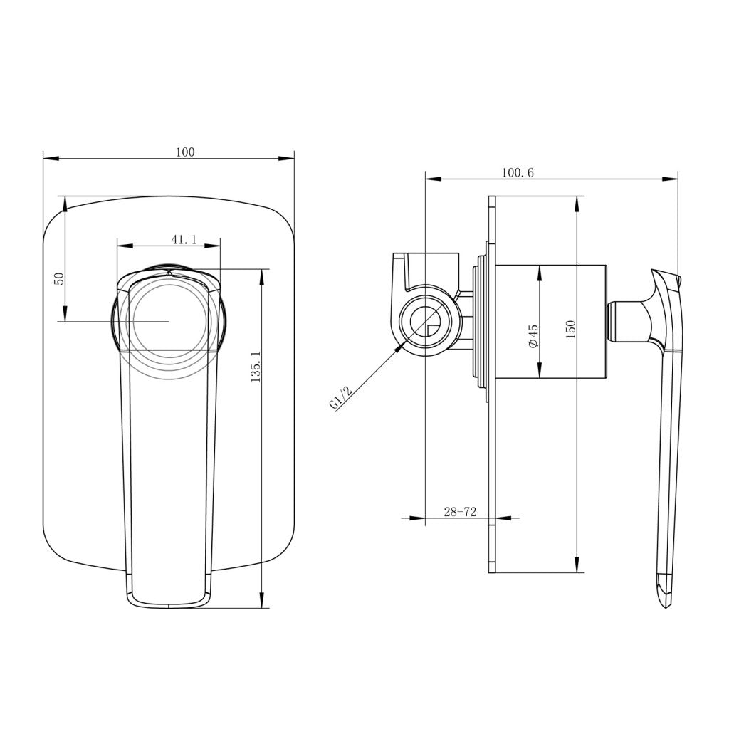 Esperia Wall Mixer - Brushed Gun Metal Technical Drawing