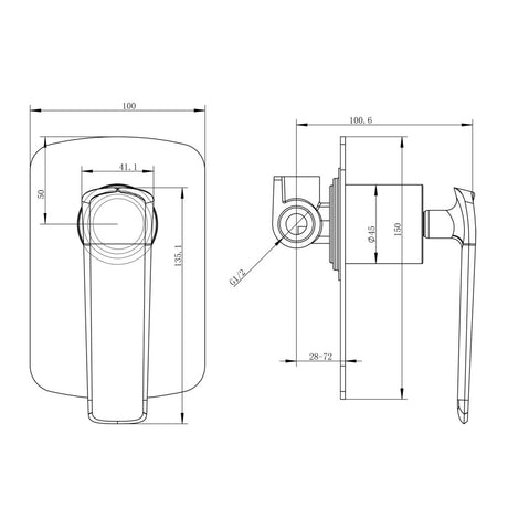 Esperia Wall Mixer - Brushed Gun Metal Technical Drawing