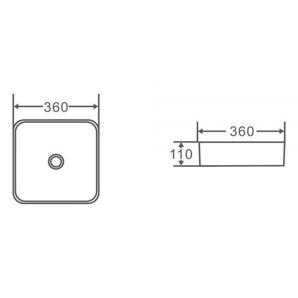 ETNA Square Counter Top Basin 360mm Specification Drawing