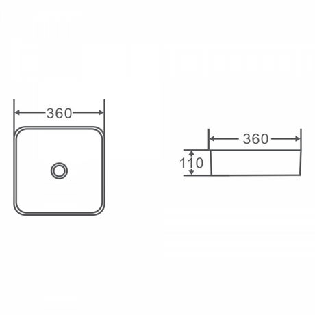 ETNA Square Counter Top Basin 360mm Specification Drawing