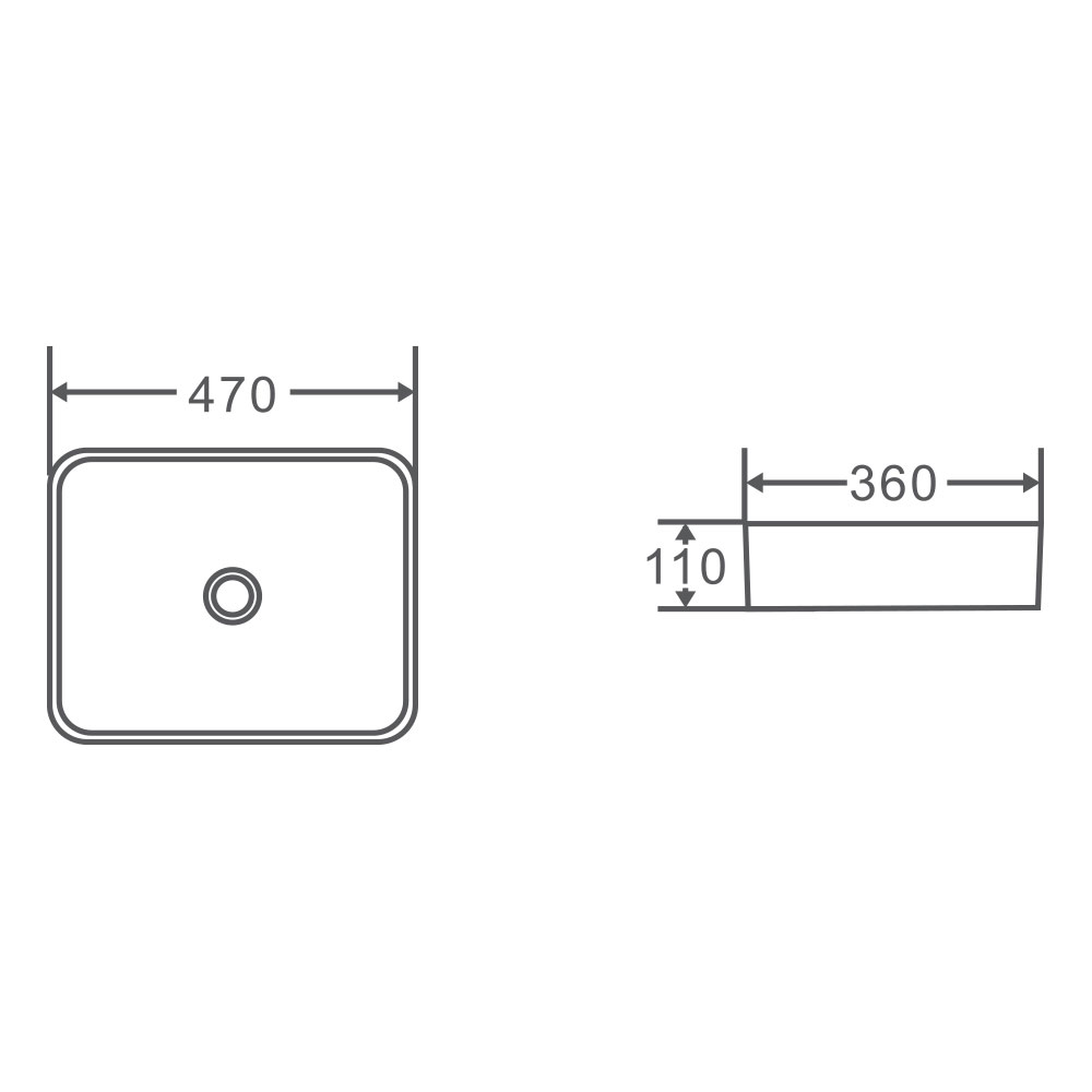 ETNA Rectangle Counter Top Basin 470x360mm Specification Drawing