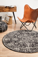 Evoke Charcoal Transitional Round Rug