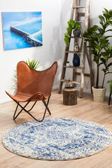 Evoke Horizon White Navy Transitional Round Rug