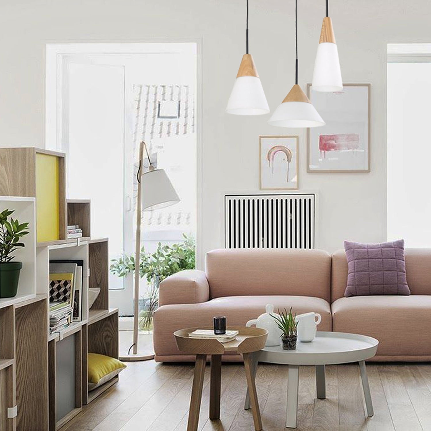 FINN: Scandinavian Blonde Wood & Opal Glass Wide Cone Pendant Light