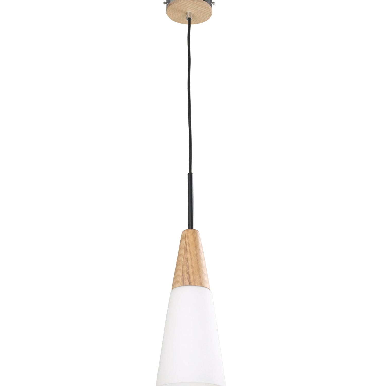 FINN: Scandinavian Blonde Wood & Opal Glass Long Cone Pendant Light