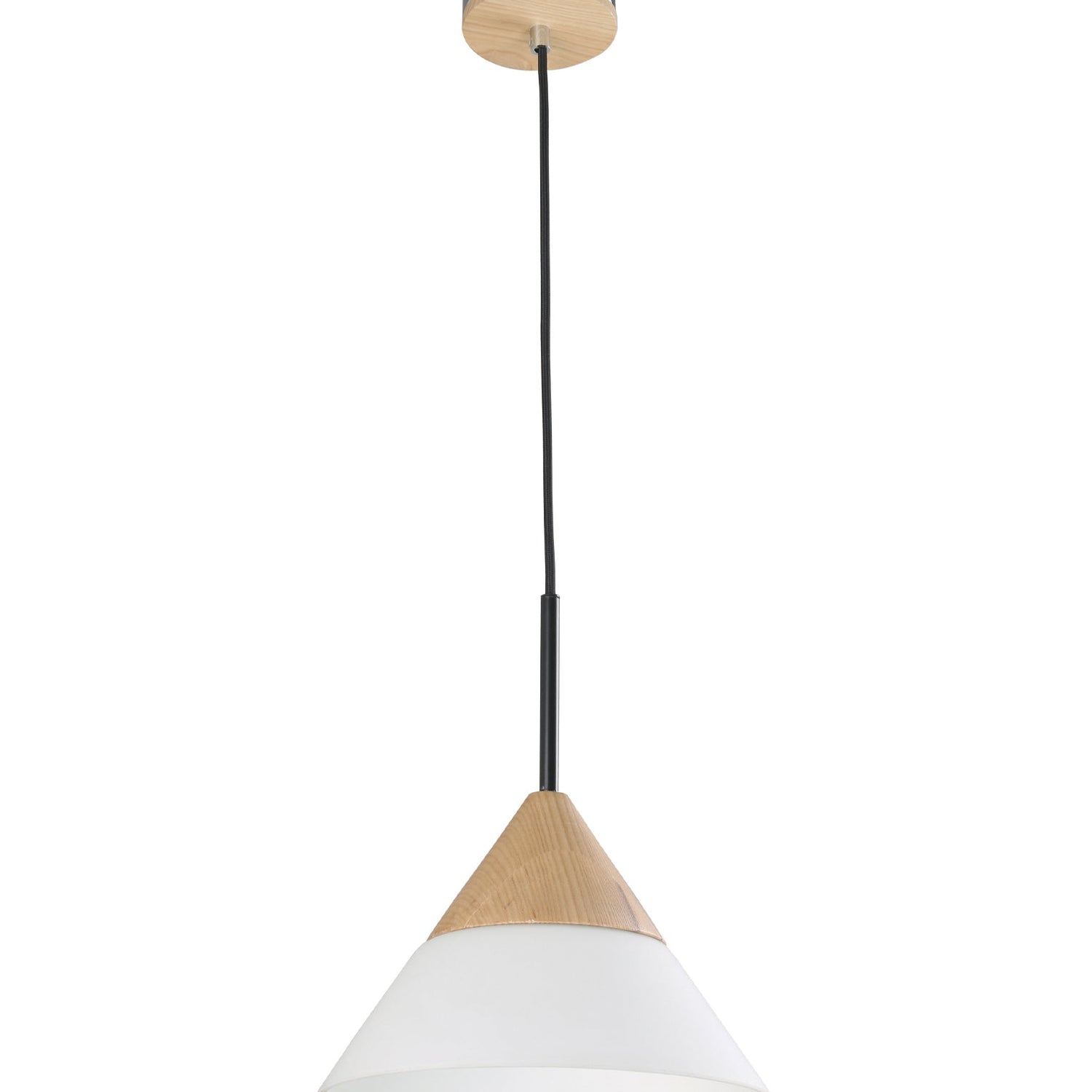 FINN: Scandinavian Blonde Wood & Opal Glass Wide Cone Pendant Light