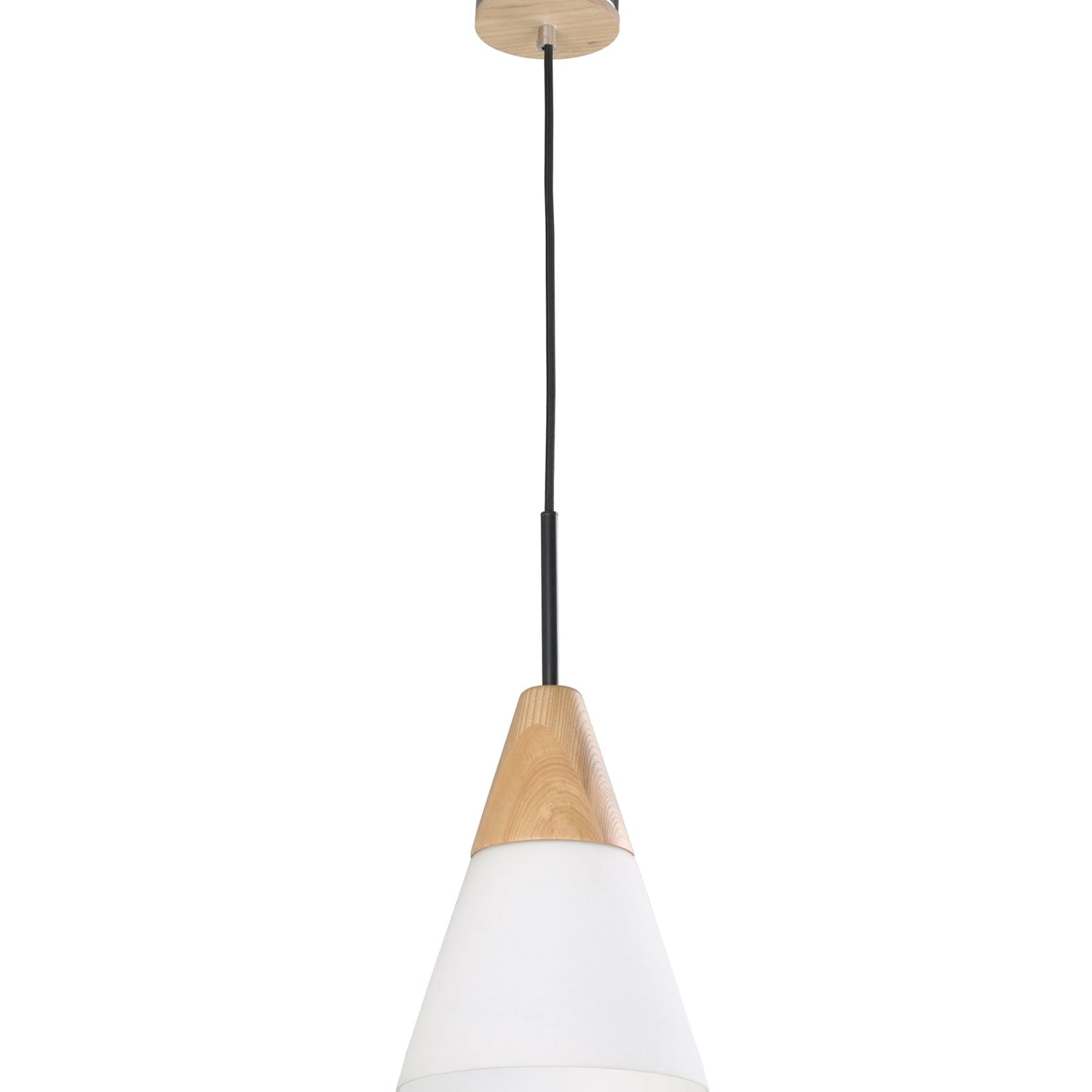 FINN: Scandinavian Blonde Wood & Opal Glass Medium Cone Pendant Light