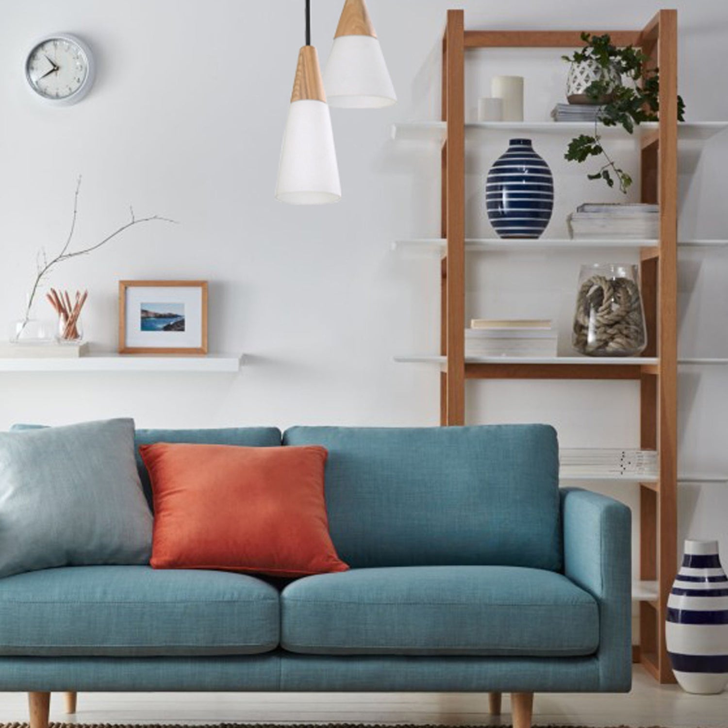 FINN: Scandinavian Blonde Wood & Opal Glass Long Cone Pendant Light