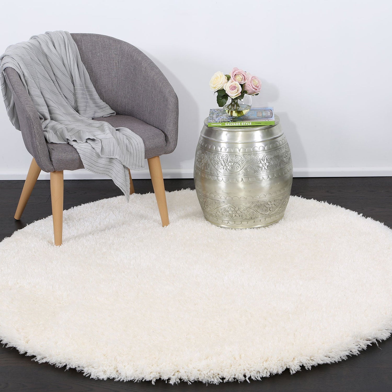 Floccus Super Soft Ultra Thick White Shaggy Round Rug