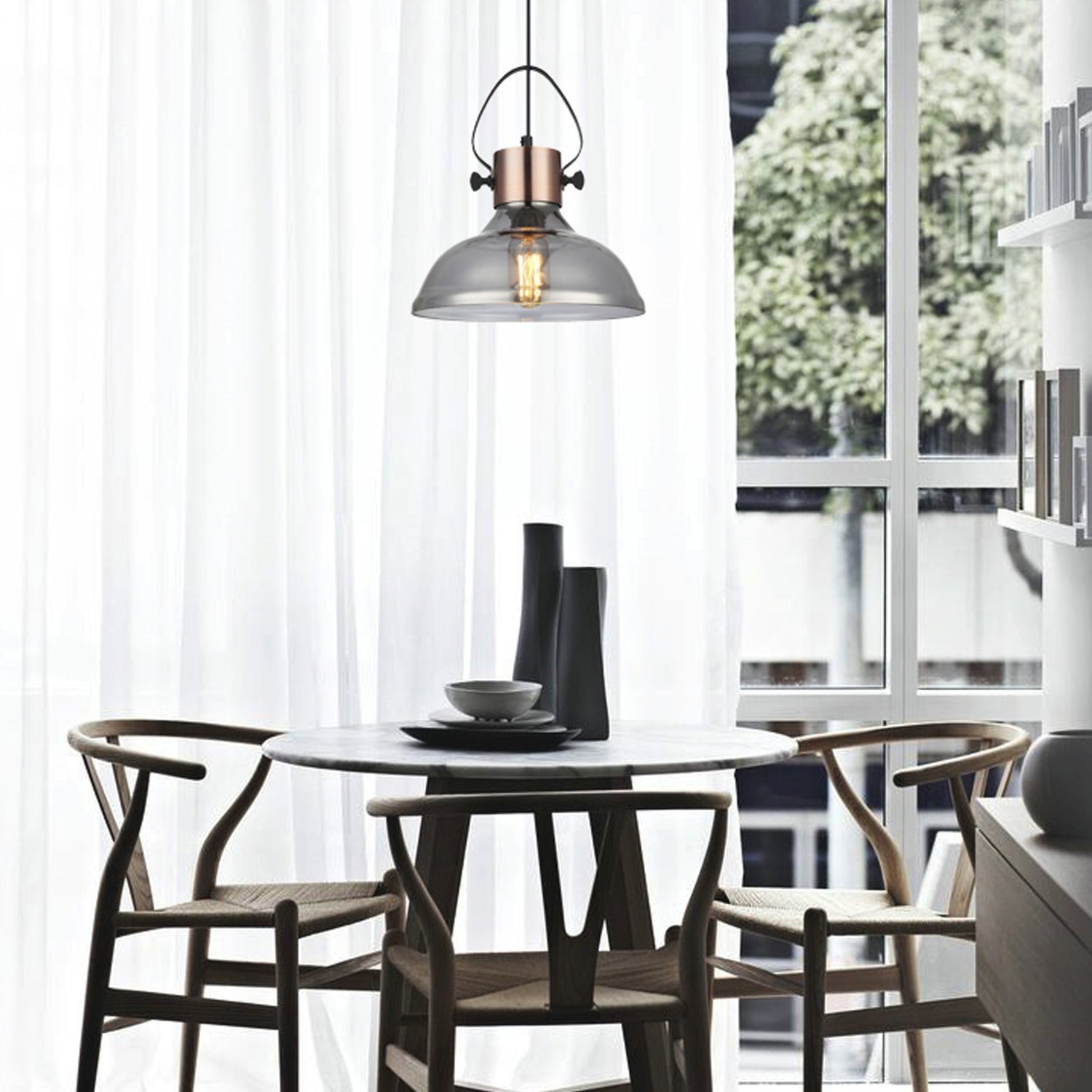 FUMOSO: Retro Smoke Glass Dome Shape Pendant Light