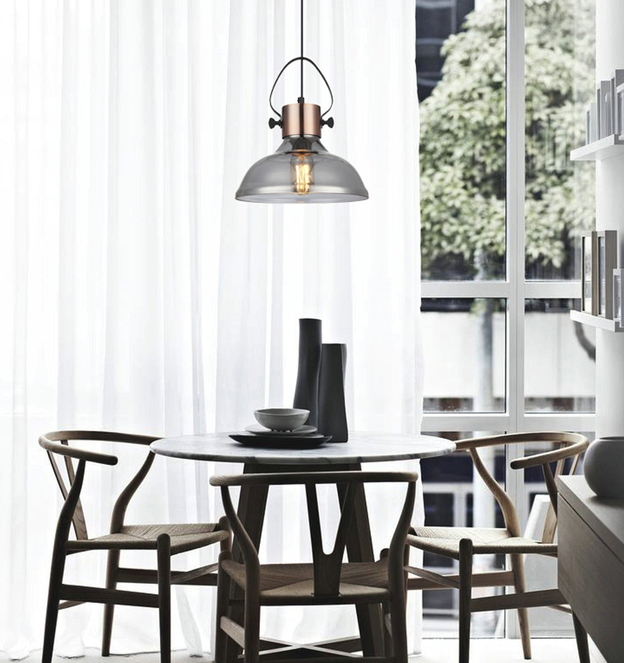 FUMOSO: Retro Smoke Glass Dome Shape Pendant Light
