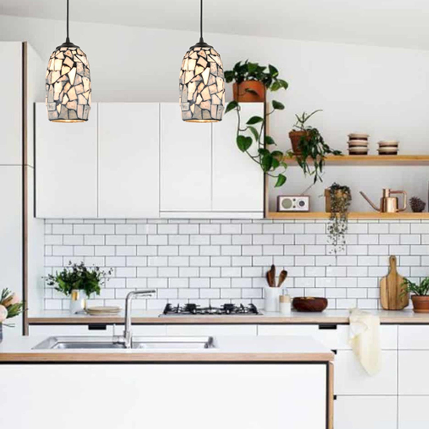 GLAZE: Stone Mosaic Hand Blown Glass Pendant Lights
