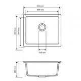 Grey Carysil Granite Kitchen Sink (533x457x205)