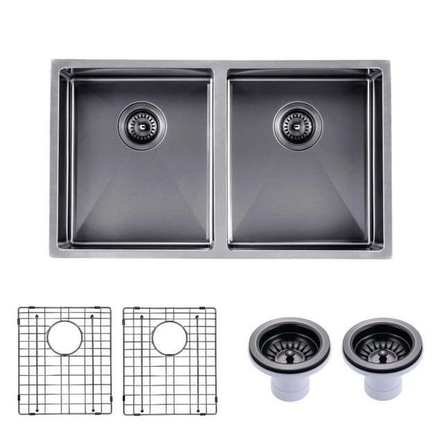 Gunmetal Stainless Steel PVD Double Bowl Kitchen Sink (820x457x230)