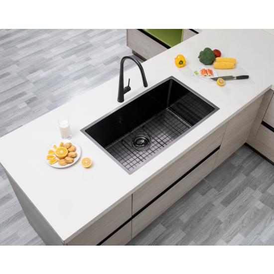 Gunmetal Stainless Steel PVD Single Bowl Kitchen Sink - 762x457x254mm