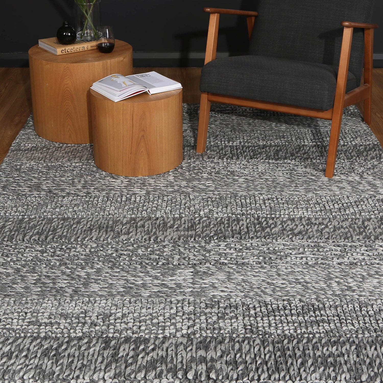 Zayna Grace Charcoal Wool Blend Rug