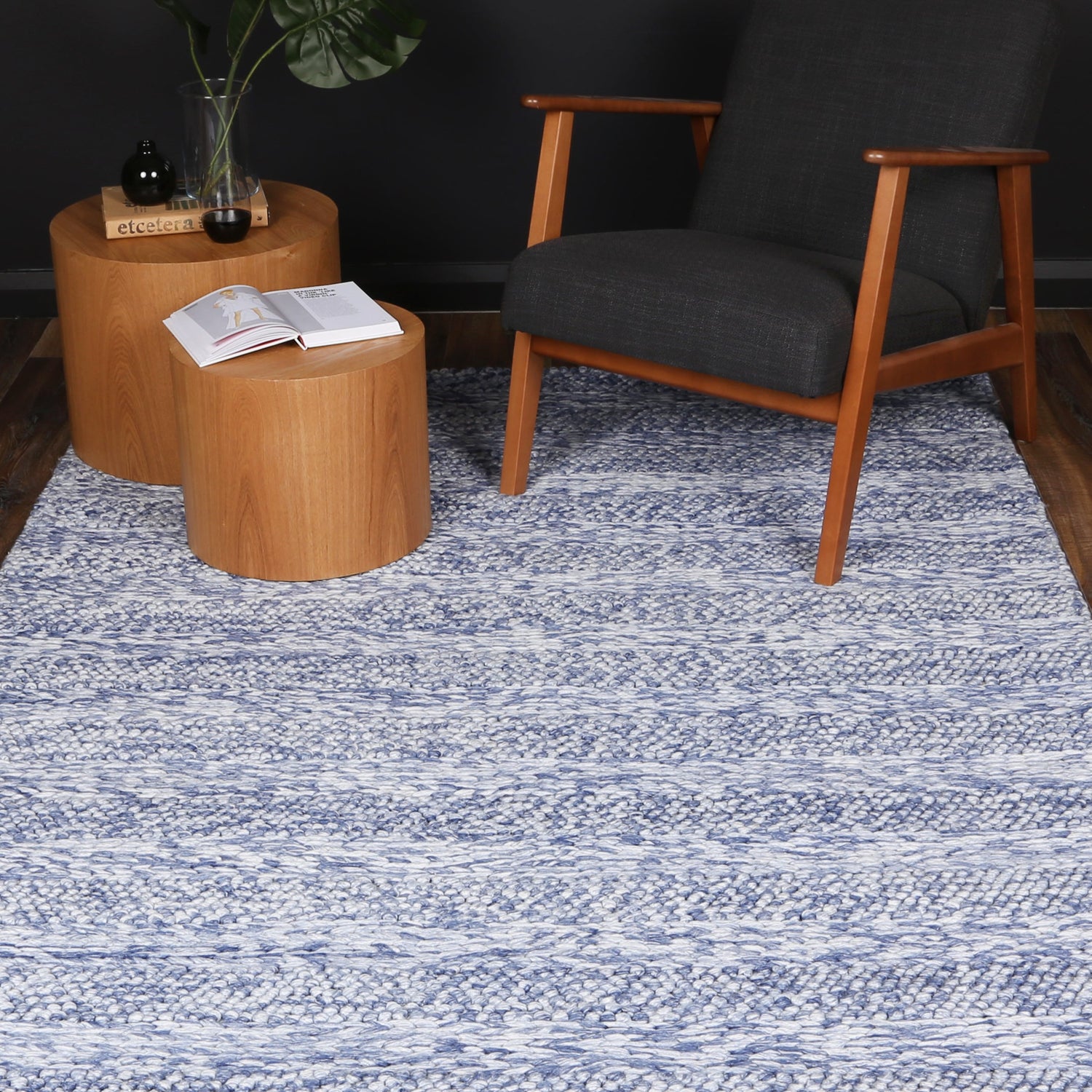 Zayna Ringlets Blue Wool Blend Rug