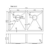 Handmade Top/Undermount Double Bowls Kitchen Sink 770x450x215mm 1.2mm