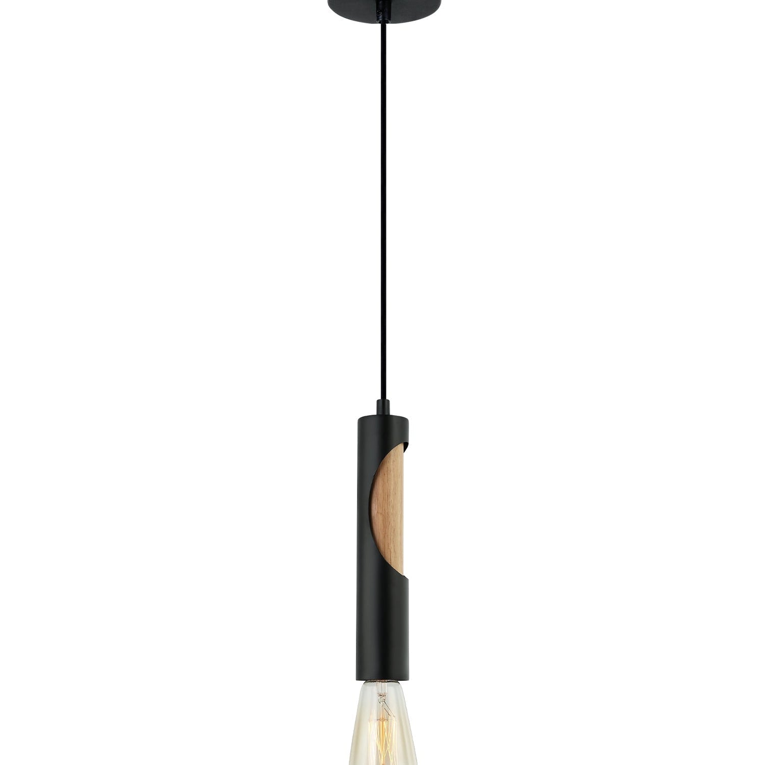 IDA: Interior Iron & Blonde Wood Tube Pendant Lights