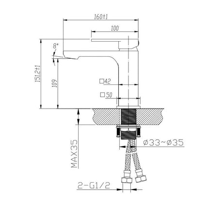 IVANO Basin Mixer - Chrome Technical Drawing