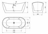 VIVA High Back Free-Standing Bathtub Non-Overflow 1500/1700mm