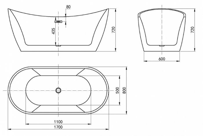 VIVA High Back Free-Standing Bathtub Non-Overflow 1500/1700mm