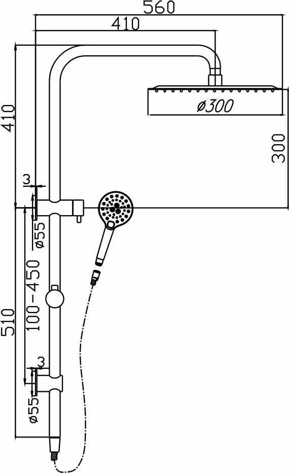 Ideal Shower System With Rail (Chrome)