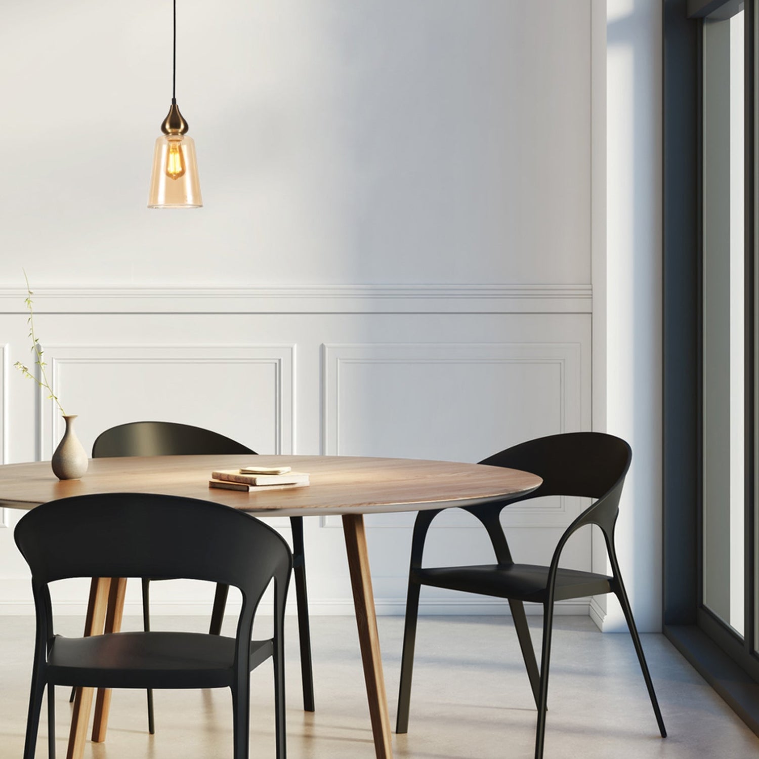 JEREZ: Modern Bronze Amber / Smokey Black Ellipse Glass Flat Top Pendant Lights