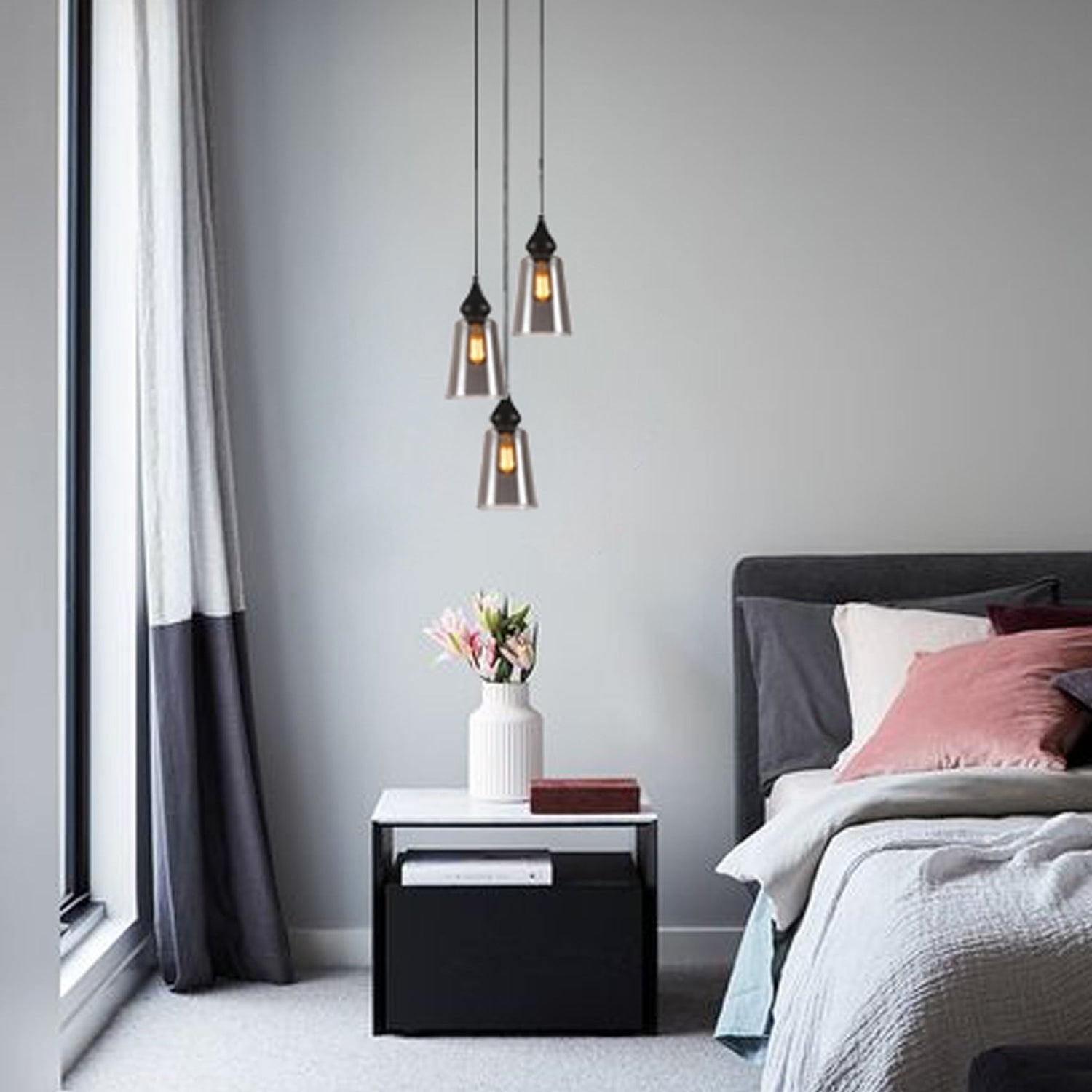 JEREZ: Bronze Amber/ Smokey Black Ellipse Glass Flat Top Pendant Lights