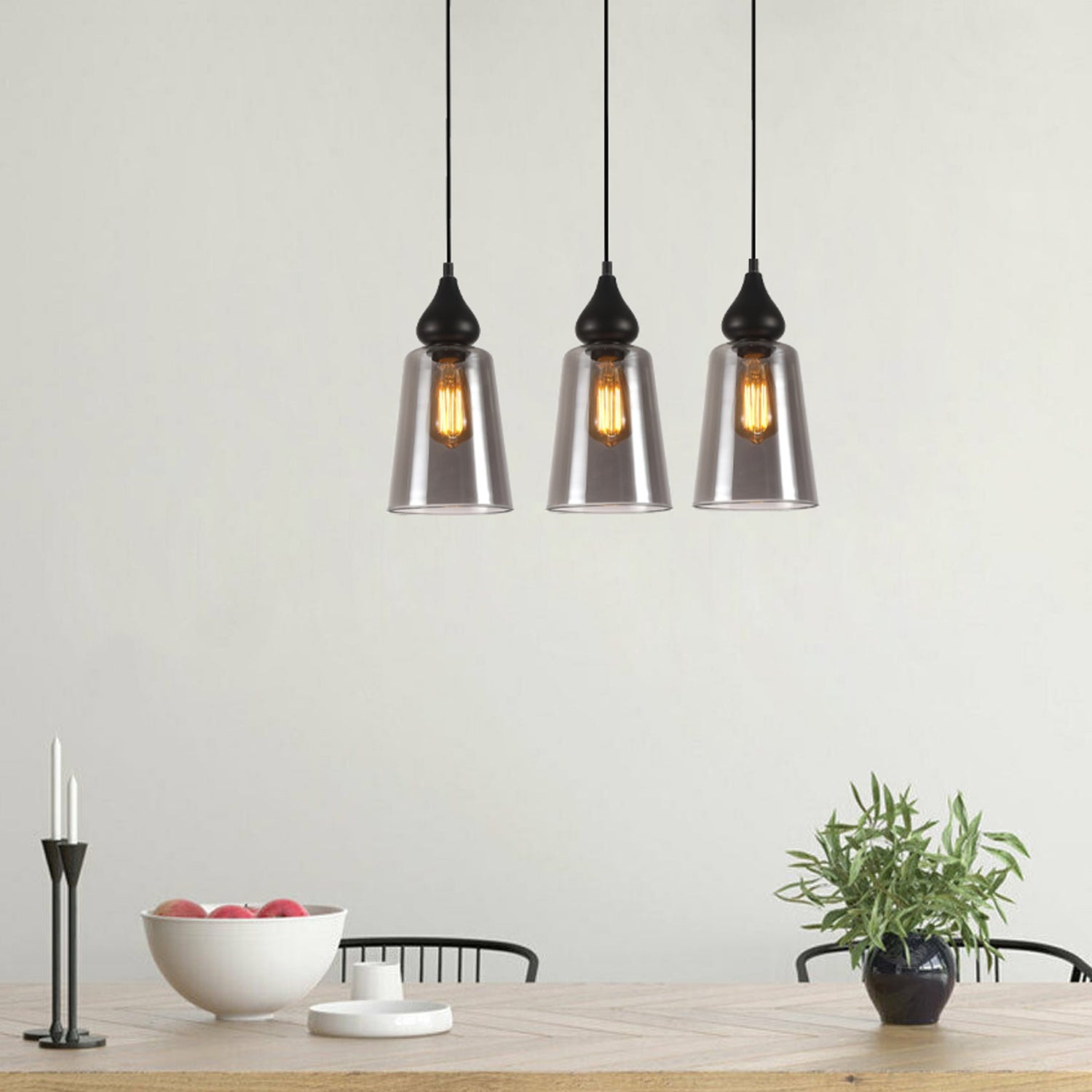 JEREZ: Bronze Amber/ Smokey Black Ellipse Glass Flat Top Pendant Lights
