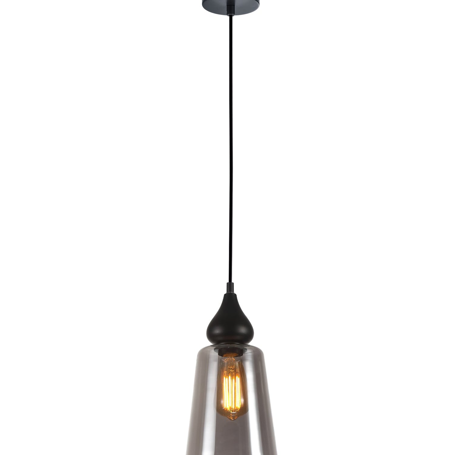 JEREZ: Modern Bronze Amber / Smokey Black Ellipse Glass Flat Top Pendant Lights