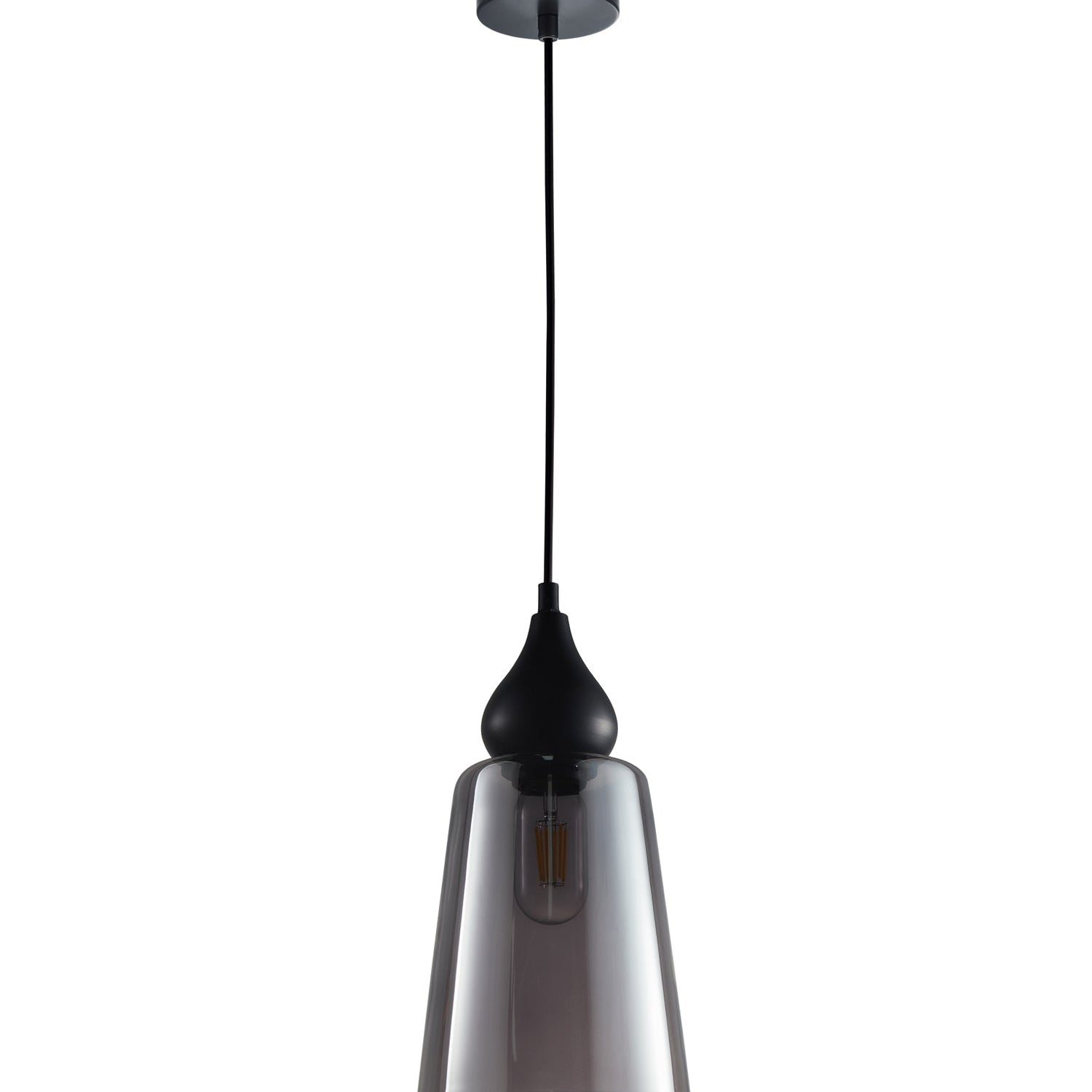 JEREZ: Modern Bronze Amber / Smokey Black Ellipse Glass Flat Top Pendant Lights