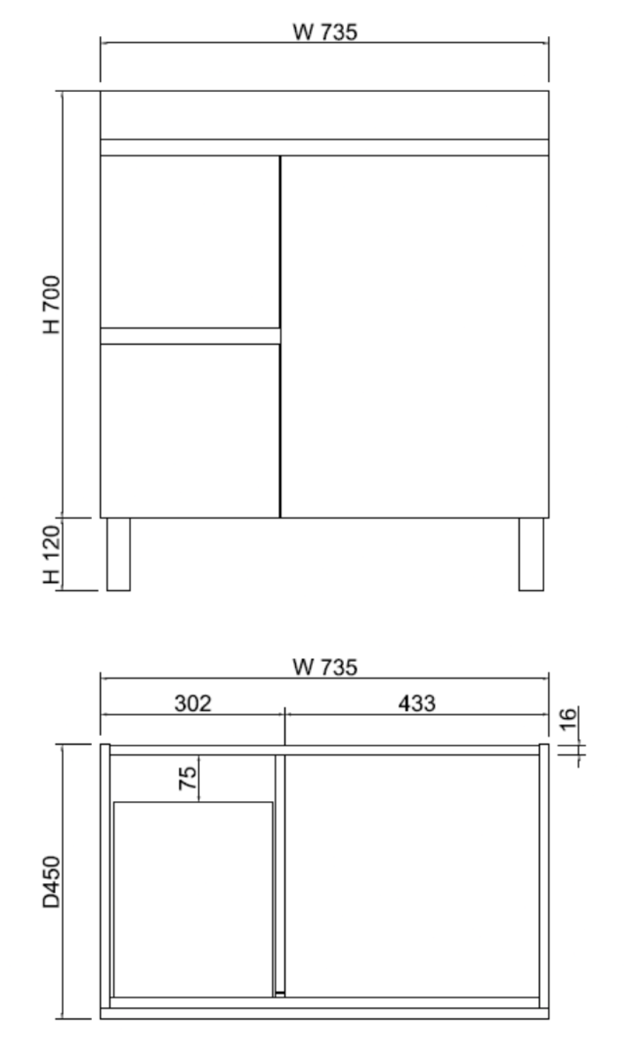 ABS MFL2 Light American Oak Freestanding Vanity 750mm