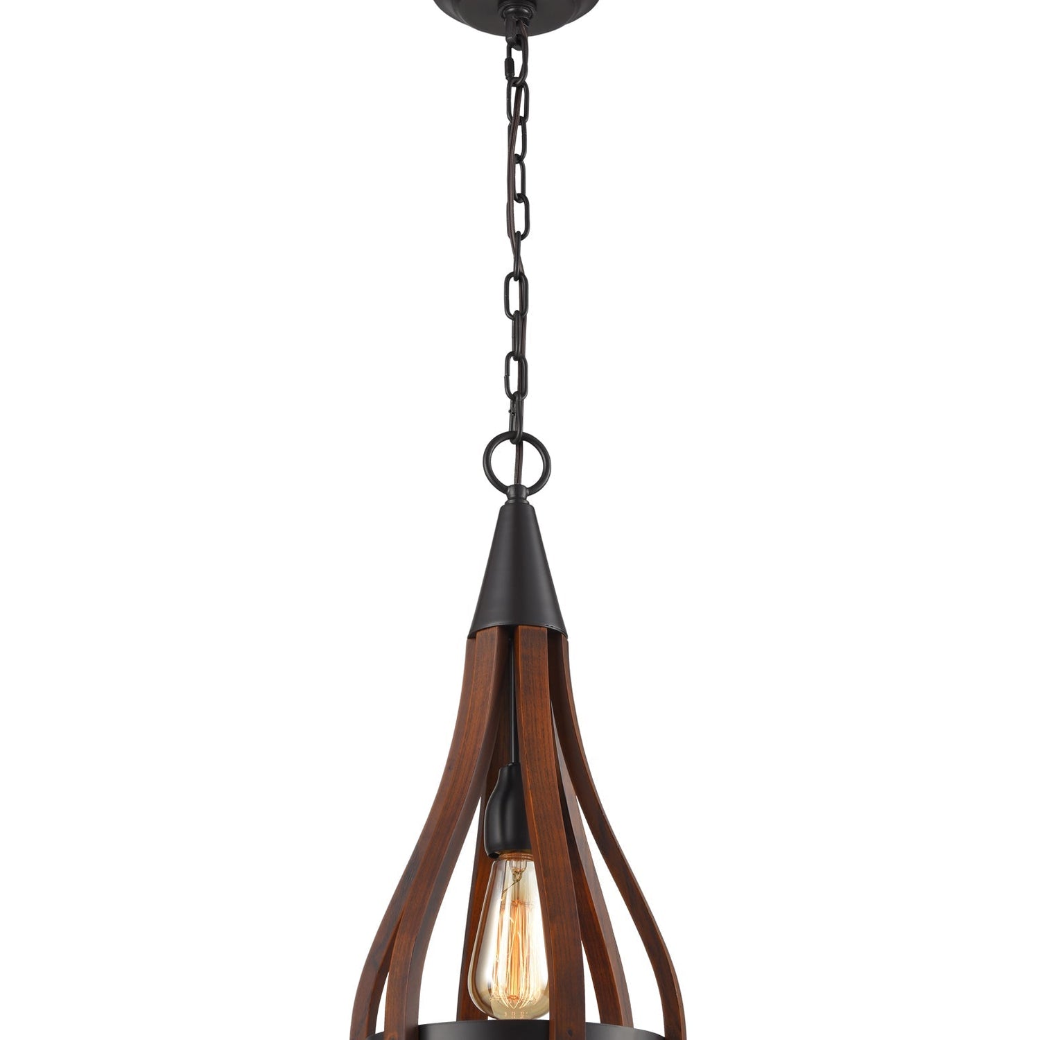 KHALEESI: Medieval Style Rustic Oak Dark Red Wood Small Bell Shape Pendant Light