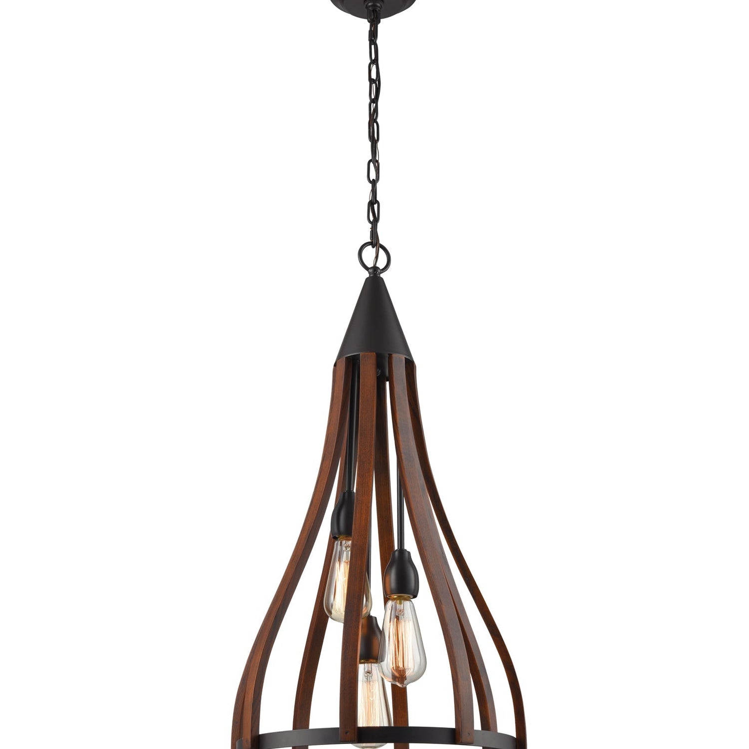 KHALEESI: Medieval Style Rustic Oak Dark Red Wood Medium Bell Pendant Light