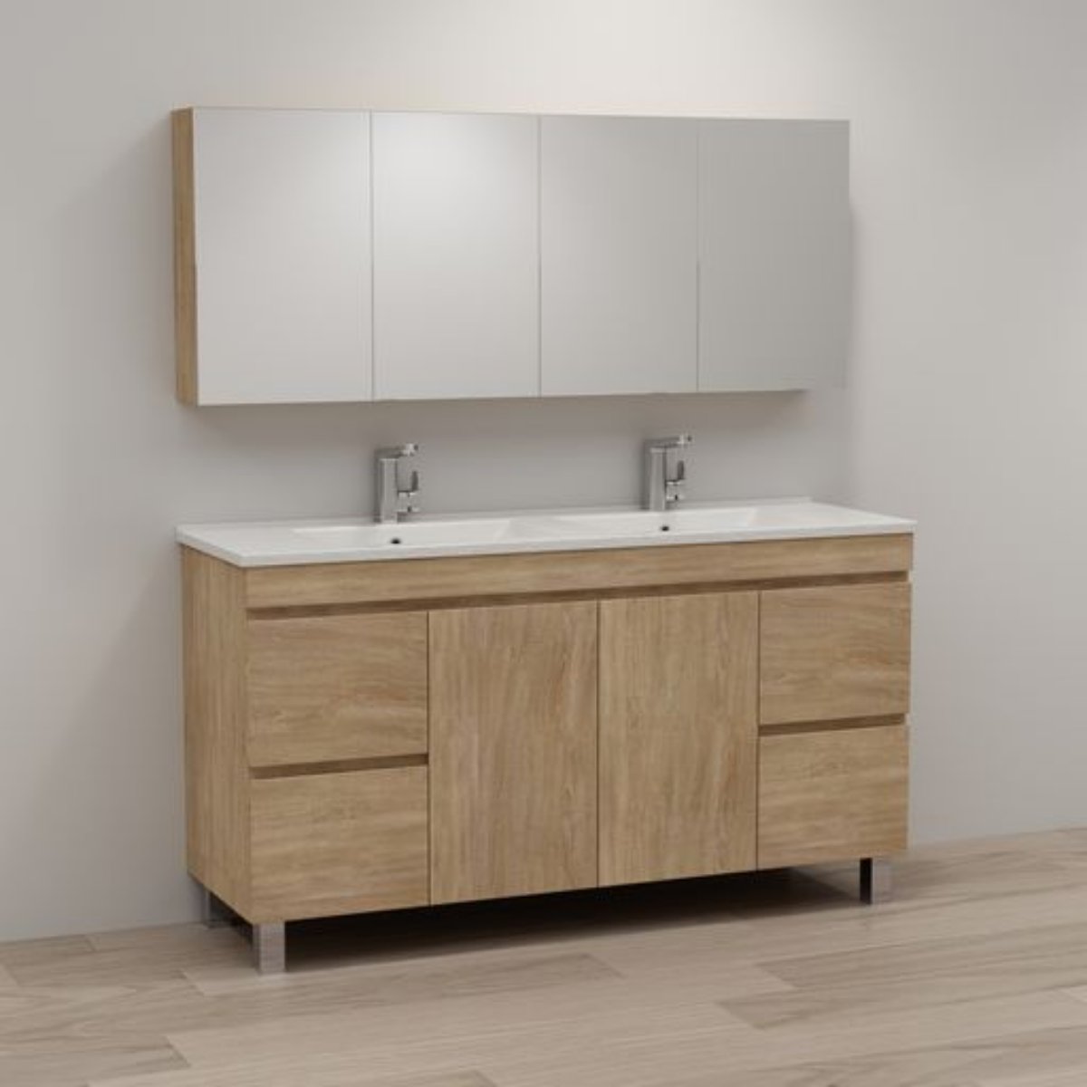 ABS MFL2 Light American Oak Double Bowl Freestanding Vanity 1500mm