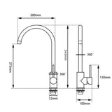 Pentro Kitchen Mixer - Brushed Gun Metal Technical Drawing