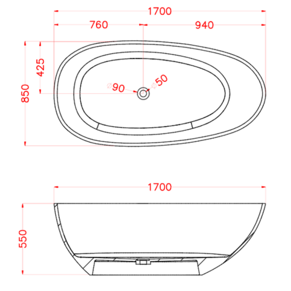 Transparent Midnight Black Petii Egg shape Freestanding Bathtub with No-Overflow - 1500/1700