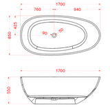Transparent Midnight Black Petii Egg shape Freestanding Bathtub with No-Overflow - 1500/1700