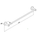 LUCID PIN Round Single Towel Rack Rail - Chrome Technical Drawing