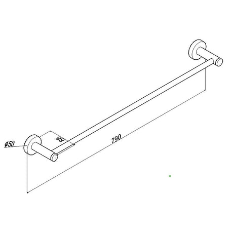LUCID PIN Round Single Towel Rack Rail - Chrome Technical Drawing